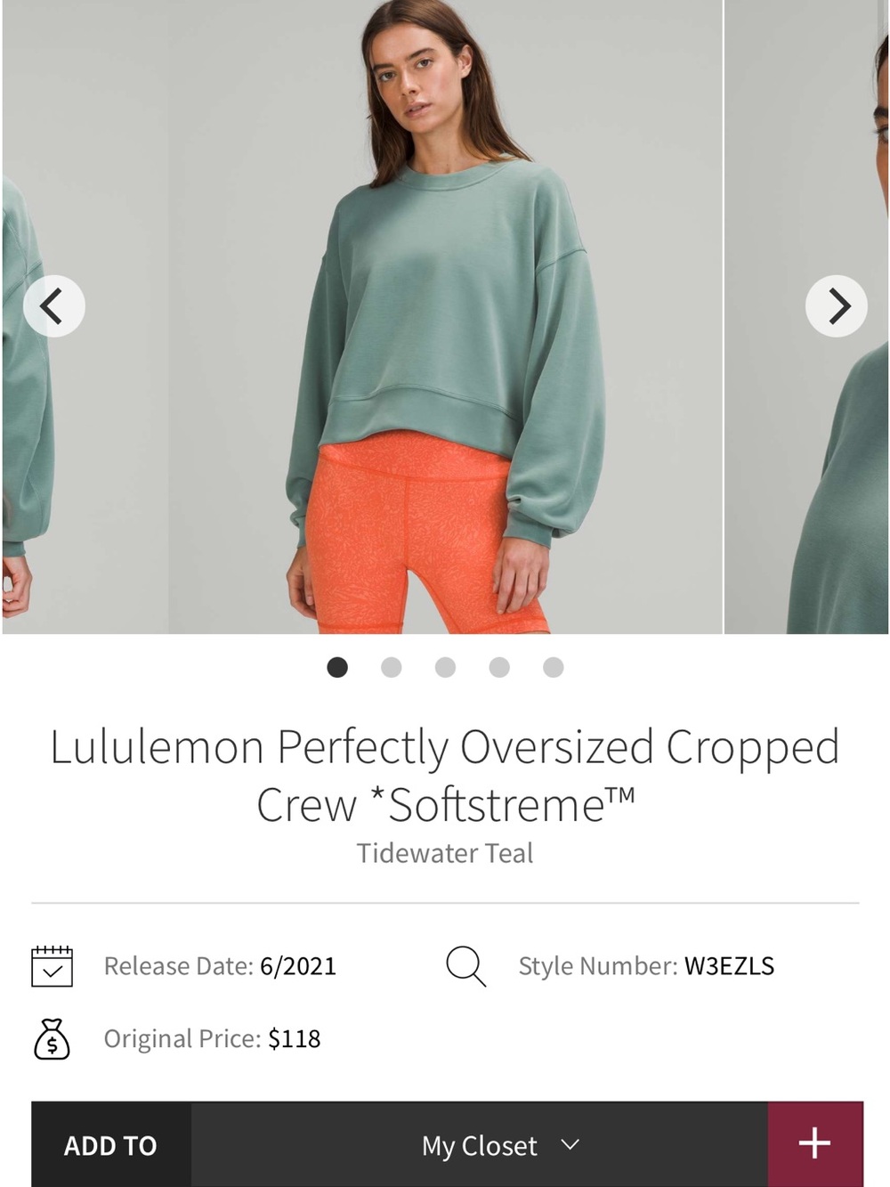 lululemon athletica Oversized Cropped Crewneck Sweater in Tidewater Teal